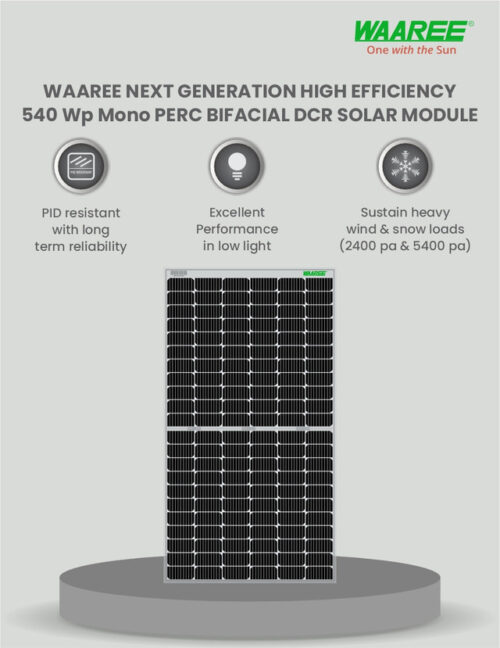 WAAREE 1 Kw On Grid Bifacial 540 DCR Solar Combo (5 Component) - Eligible for Government Subsidies